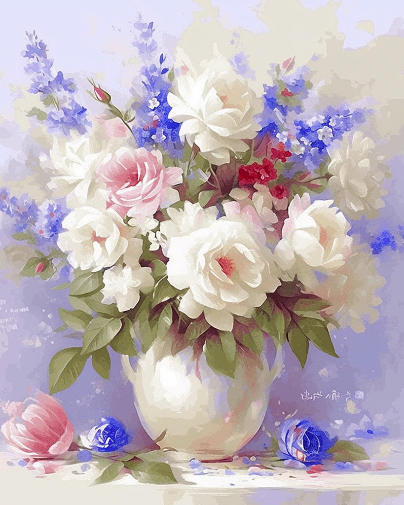 Flowers in White Vase Paint by Numbers