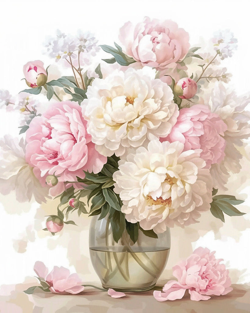 Peonies in a Glass Vase Paint by Numbers