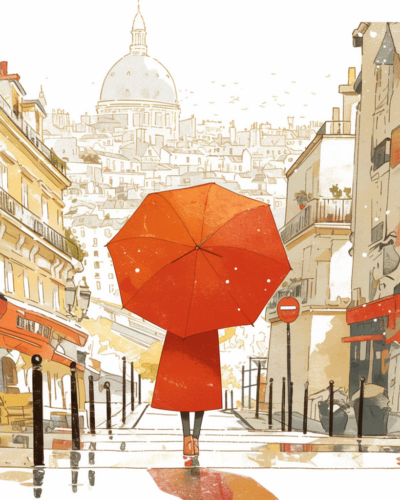 Woman in Red with a Red Umbrella Paint by Numbers