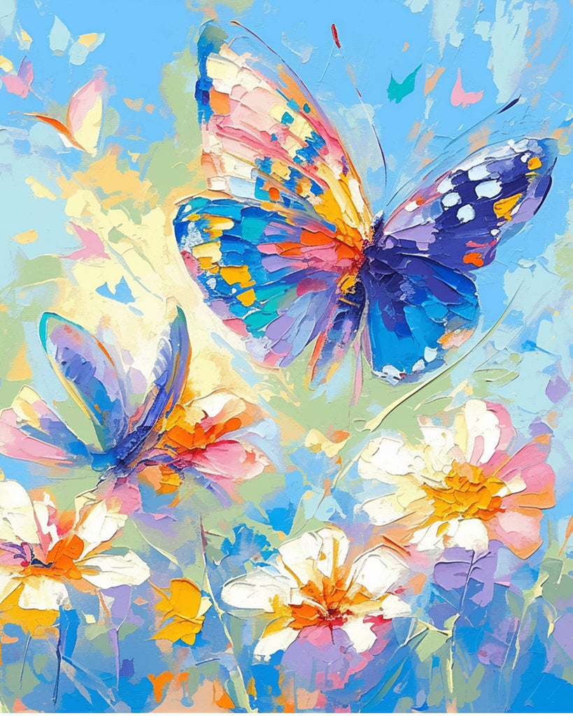 Watercolor Butterfly and Blue Sky Paint by Numbers