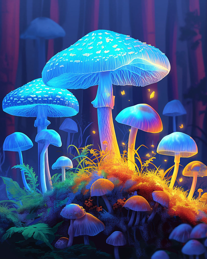 Glowing Blue Mushrooms Paint by Numbers