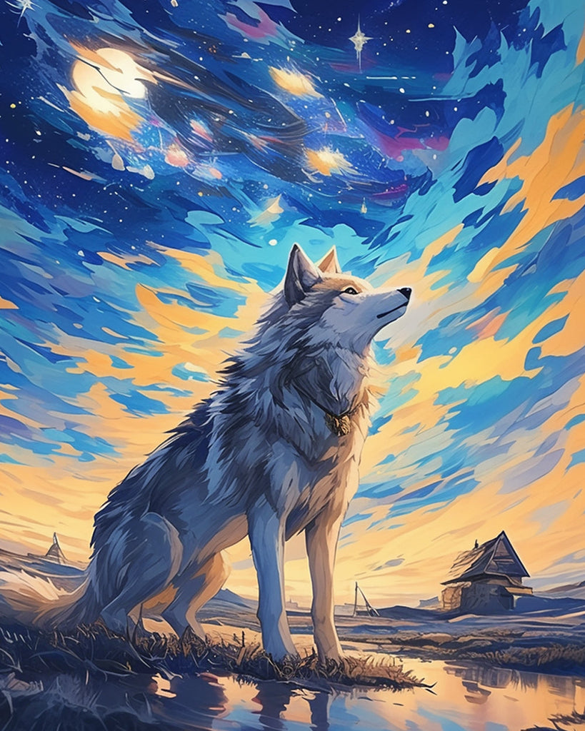 Wolf Looking up at the Stars Paint by Numbers