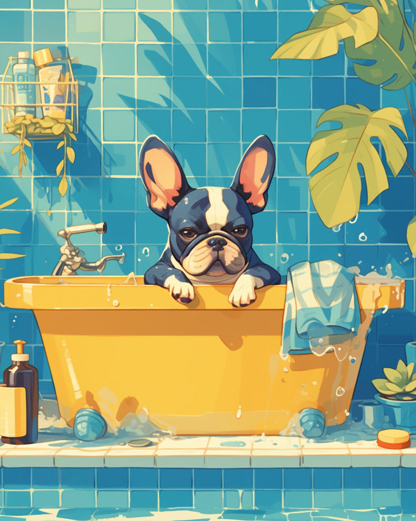 Bulldog in the Bathtub Paint by Numbers