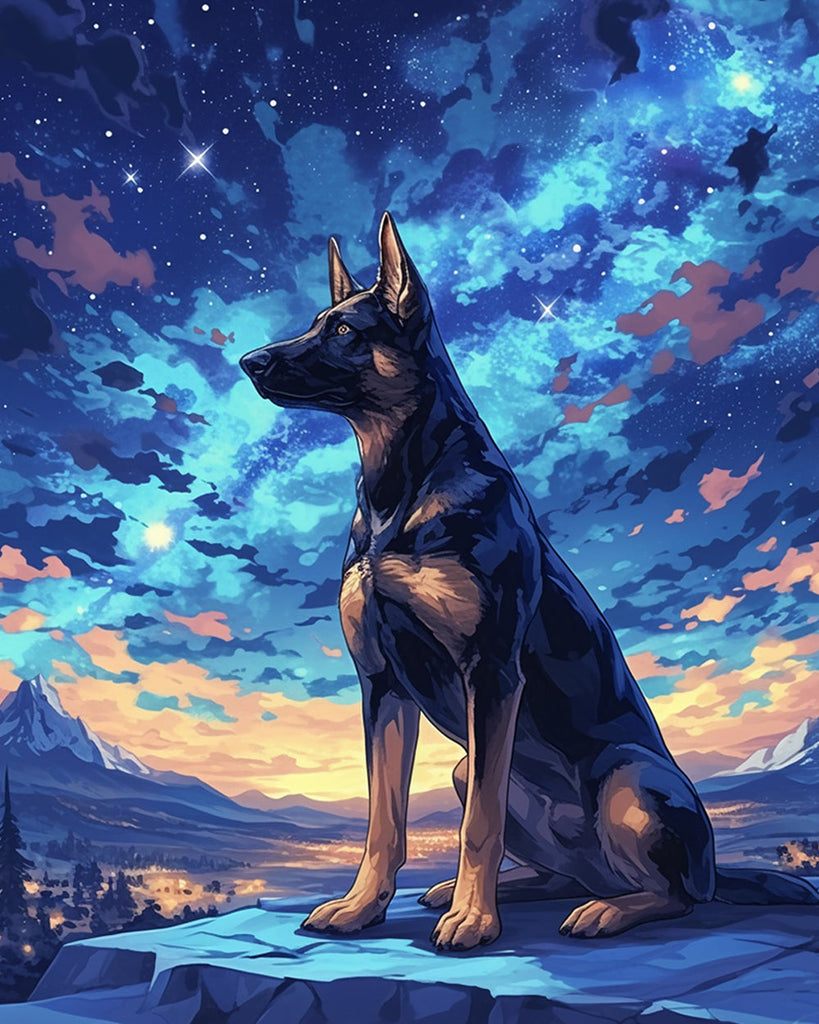 Black Dog under the Stars Paint by Numbers