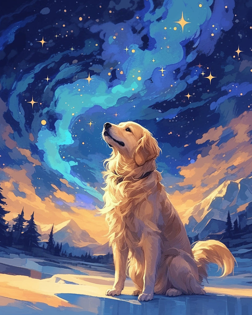 Golden Retriever under the Stars Paint by Numbers