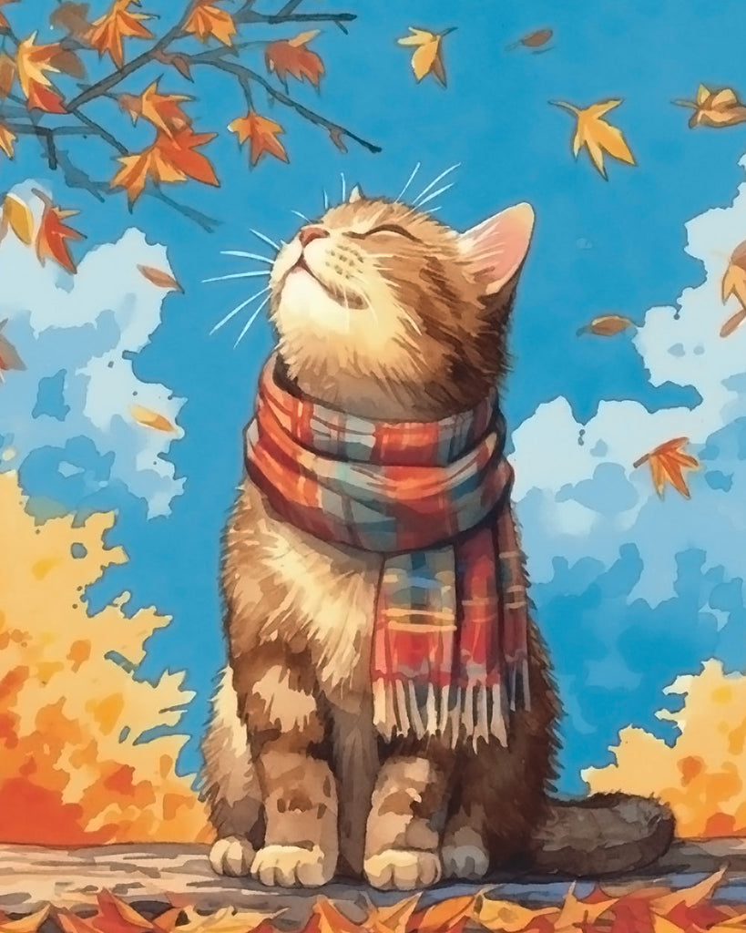 Cat Wearing Scarf in Autumn Paint by Numbers