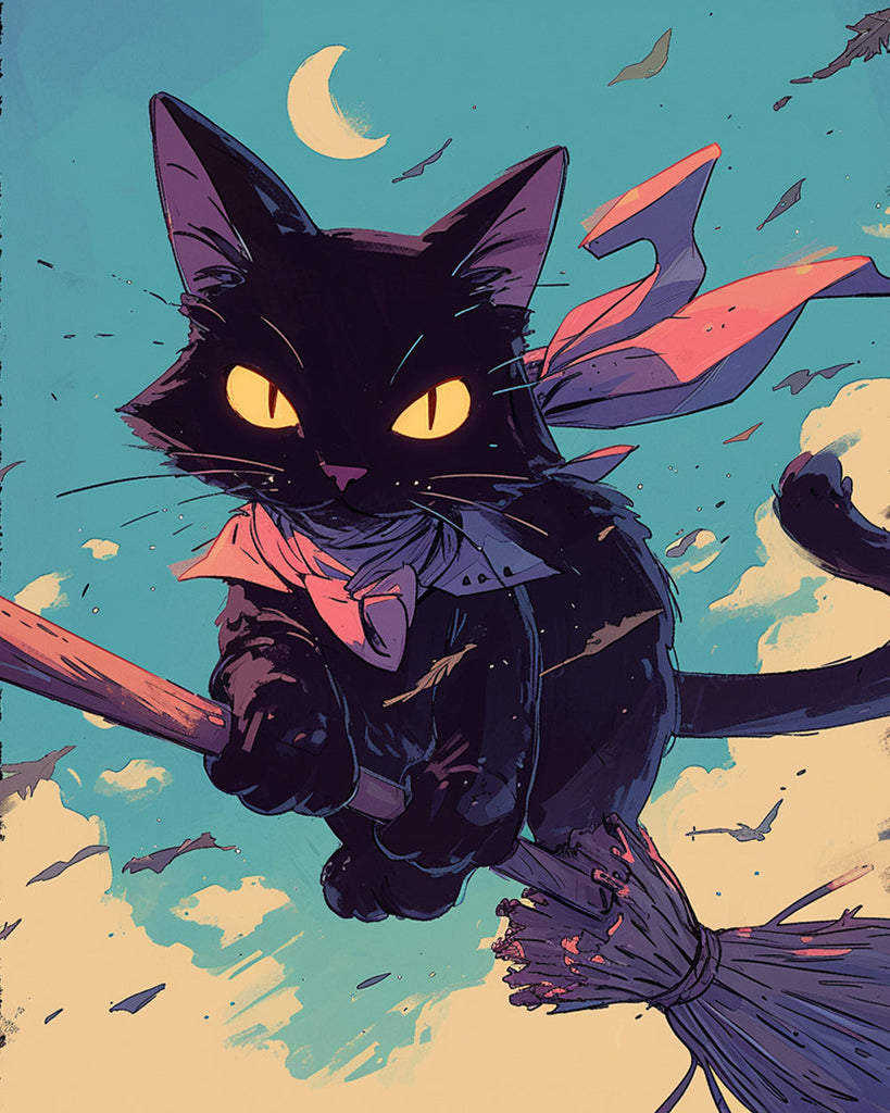 Flying Wizard Cat Paint by Numbers