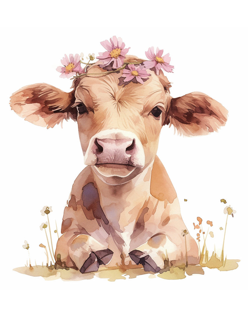 Cute Cow with Flowers Paint by Numbers