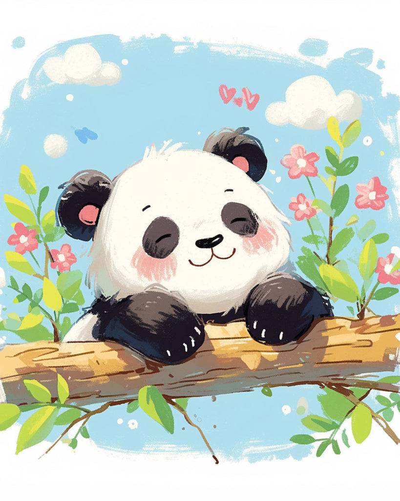 Cute Cartoon Panda in Spring Paint by Numbers