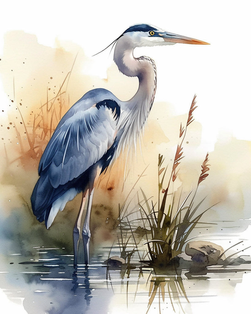 Watercolor Heron Paint by Numbers