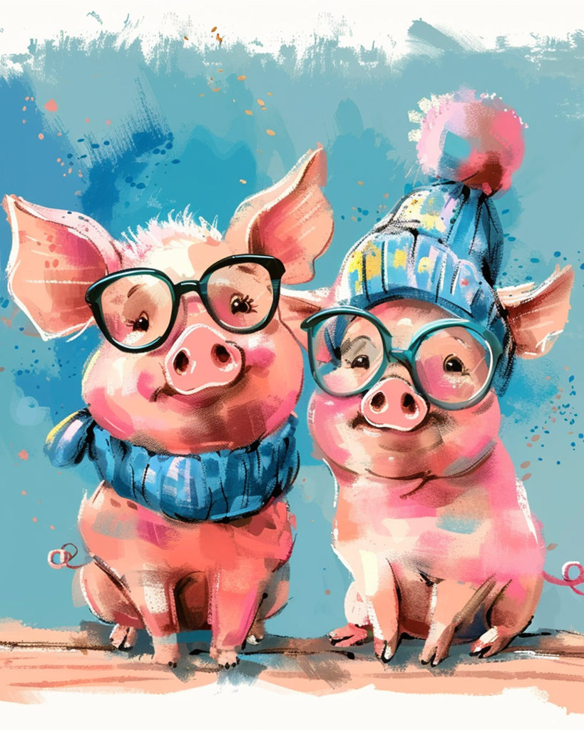 Couple of Pigs with Glasses Paint by Numbers