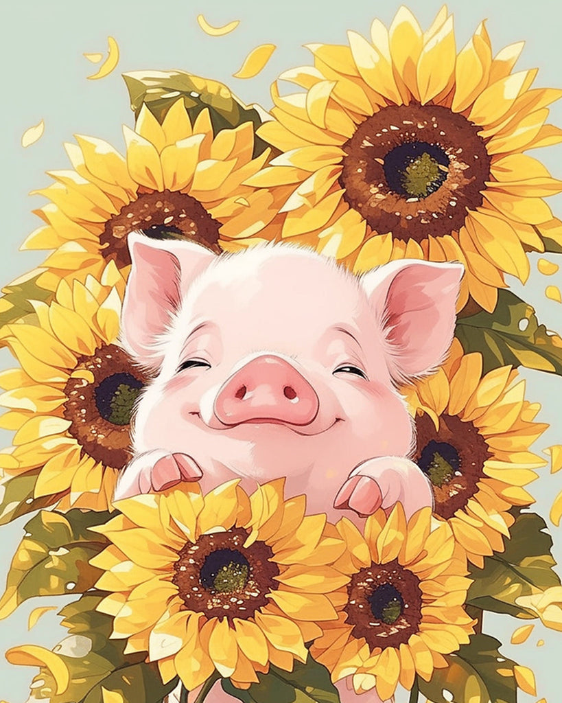 Pig in the Sunflower Bush Paint by Numbers