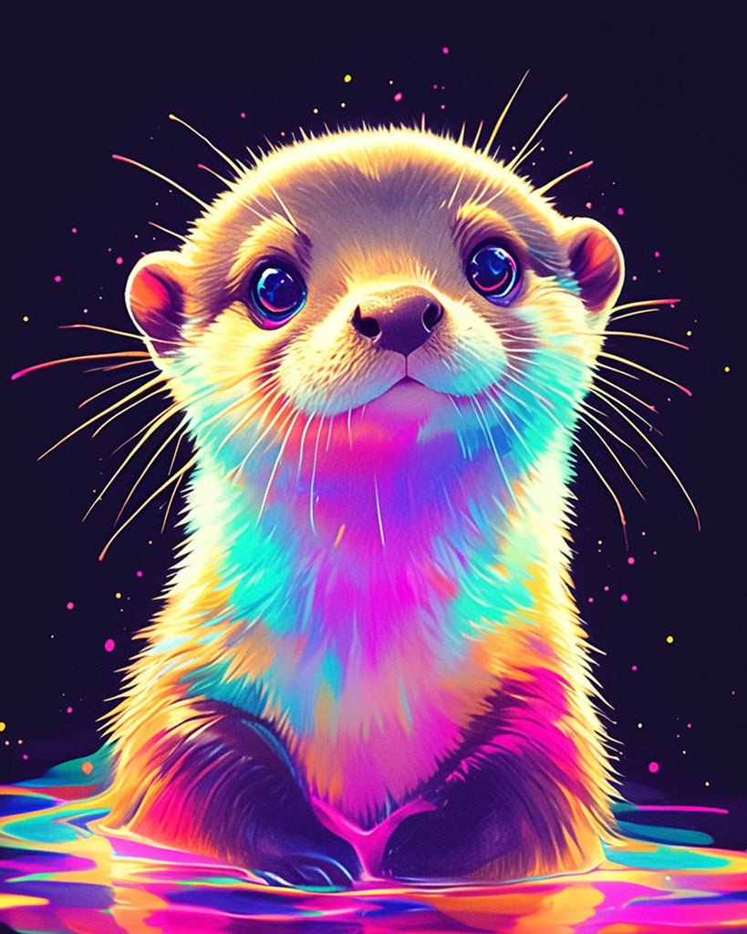 Cartoon Otter and Colorful Light Paint by Numbers