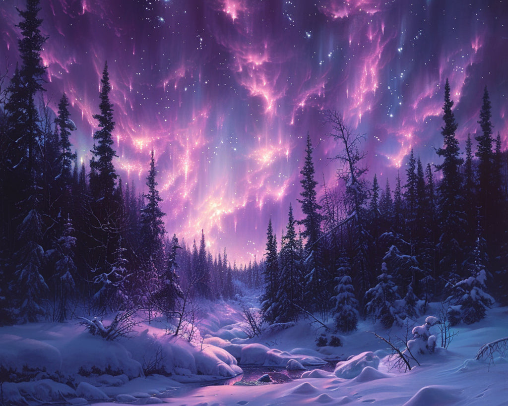 Forest and Purple Aurora Paint by Numbers