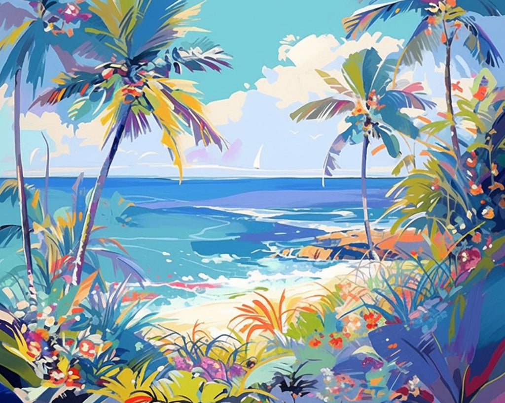 Palm Trees by the Sea Paint by Numbers