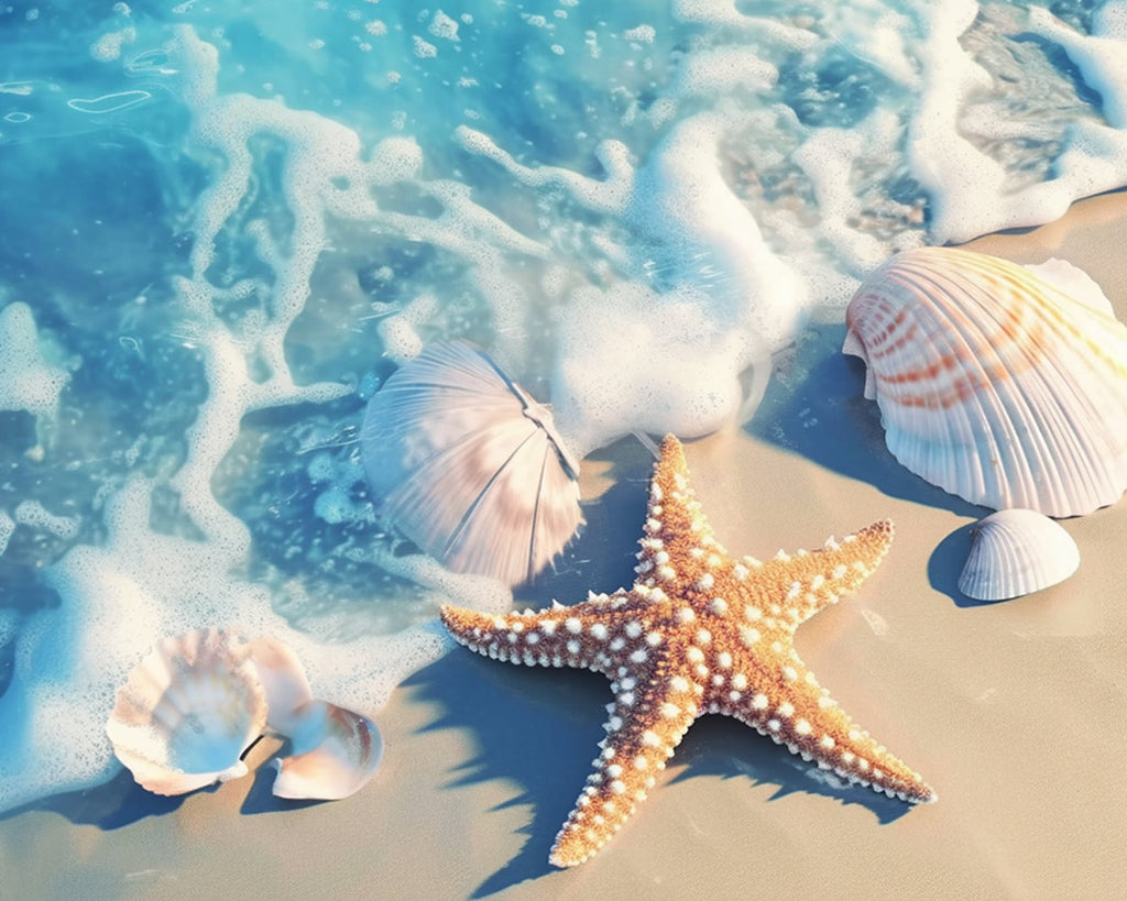 Starfish and Shells on the Beach Paint by Numbers