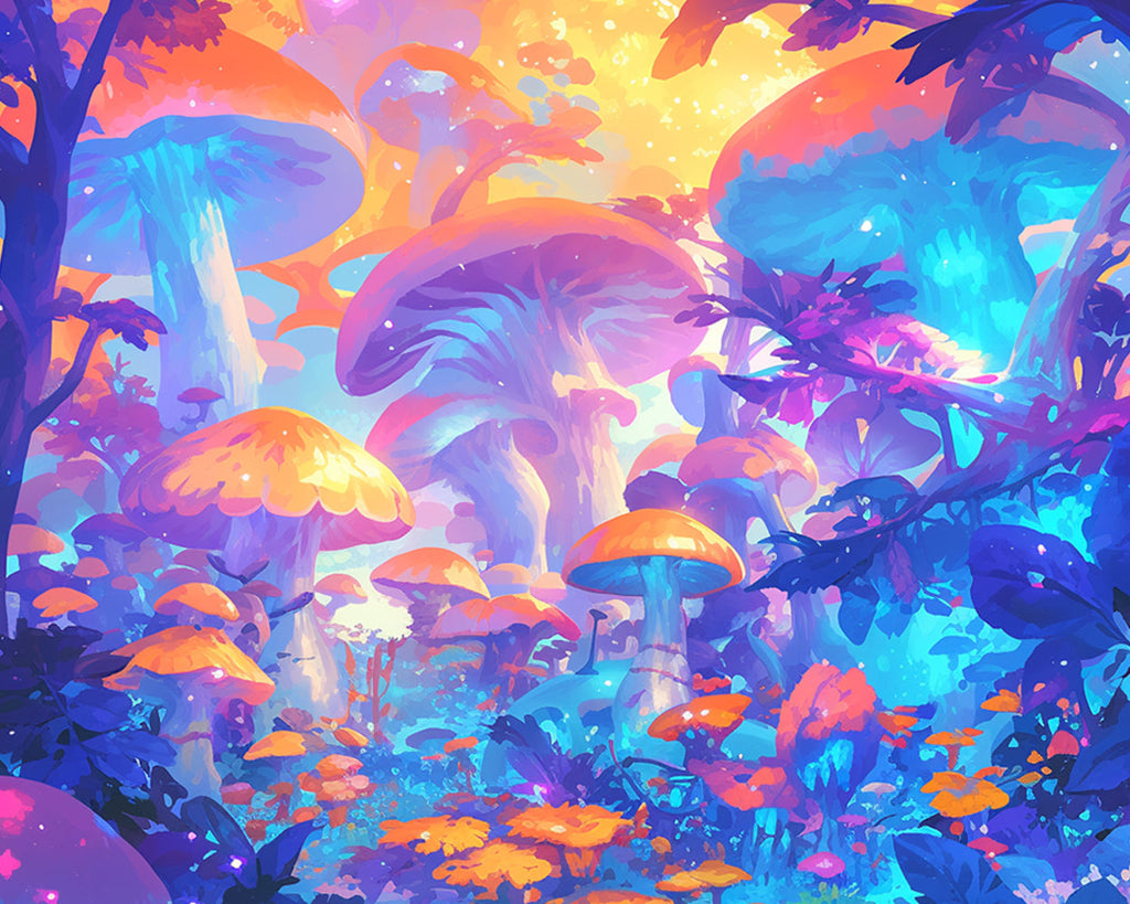 Glowing Mushrooms in the Forest Paint by Numbers