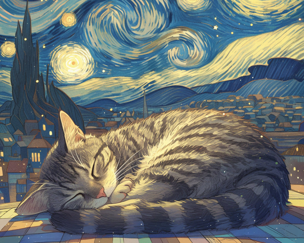 Cat Sleeping under the Starry Sky Paint by Numbers