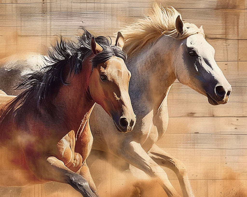 Galloping White and Brown Horses Paint by Numbers