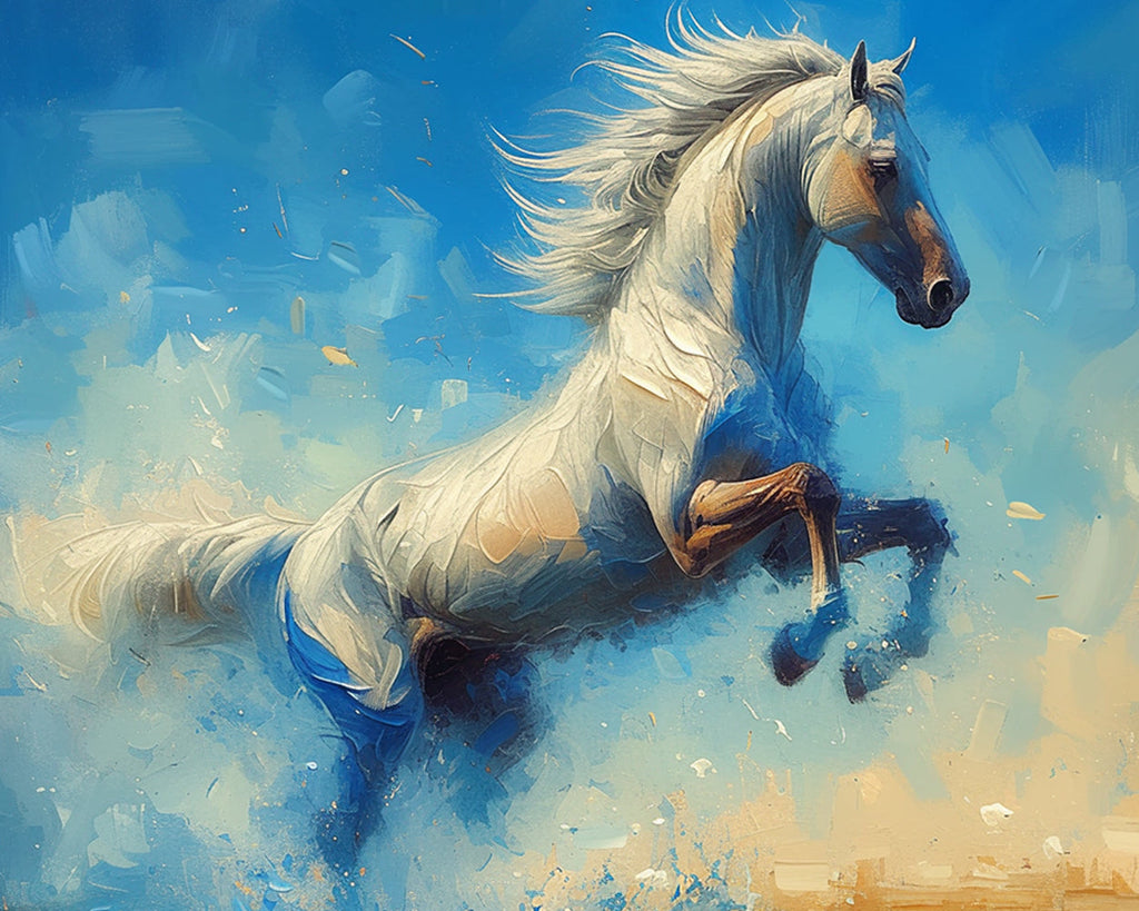 Jumping White Horse Paint by Numbers