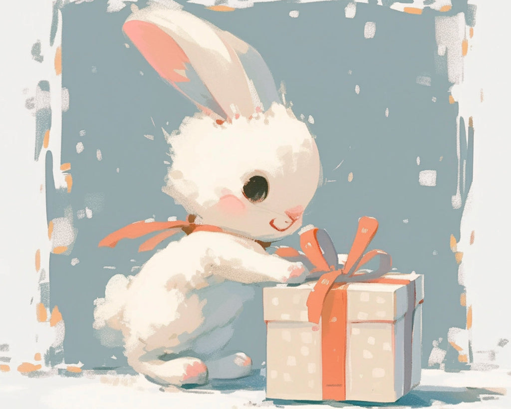 Little White Rabbit Opening Gift Paint by Numbers