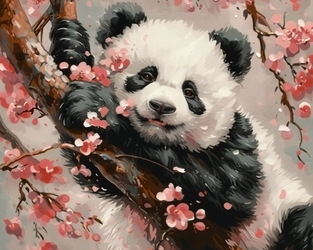 Panda and Pink Flowers Paint by Numbers