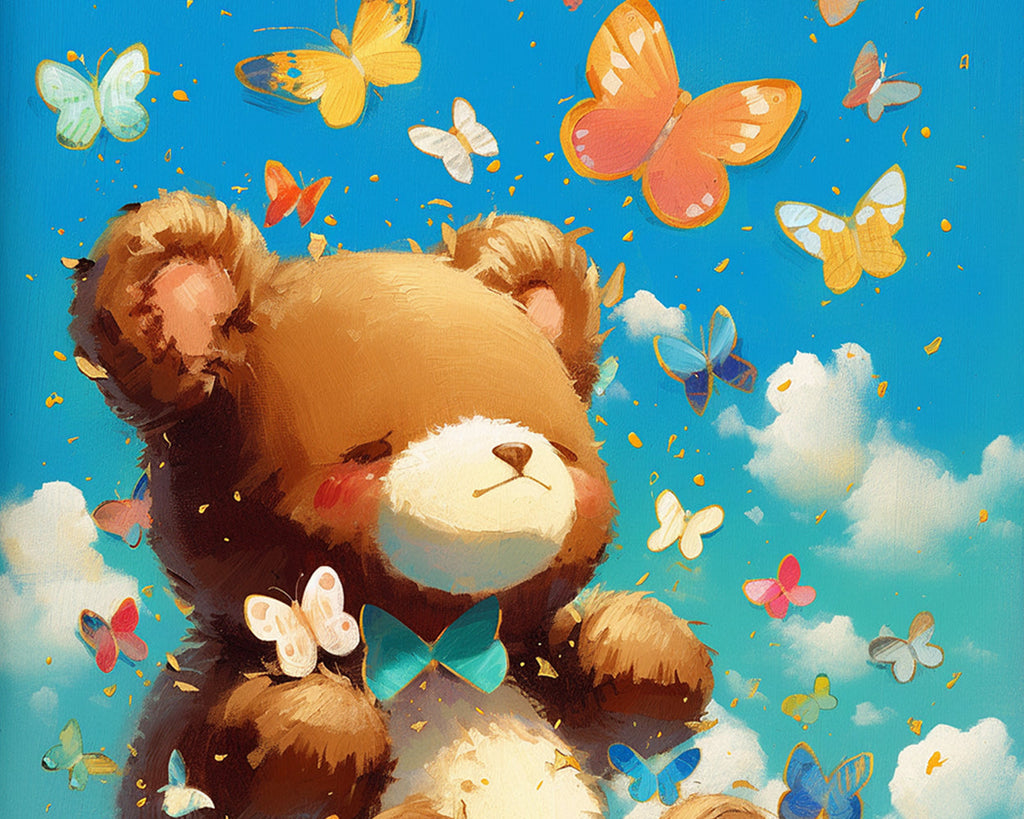 Cute Cartoon Bear and Colorful Butterflies Paint by Numbers