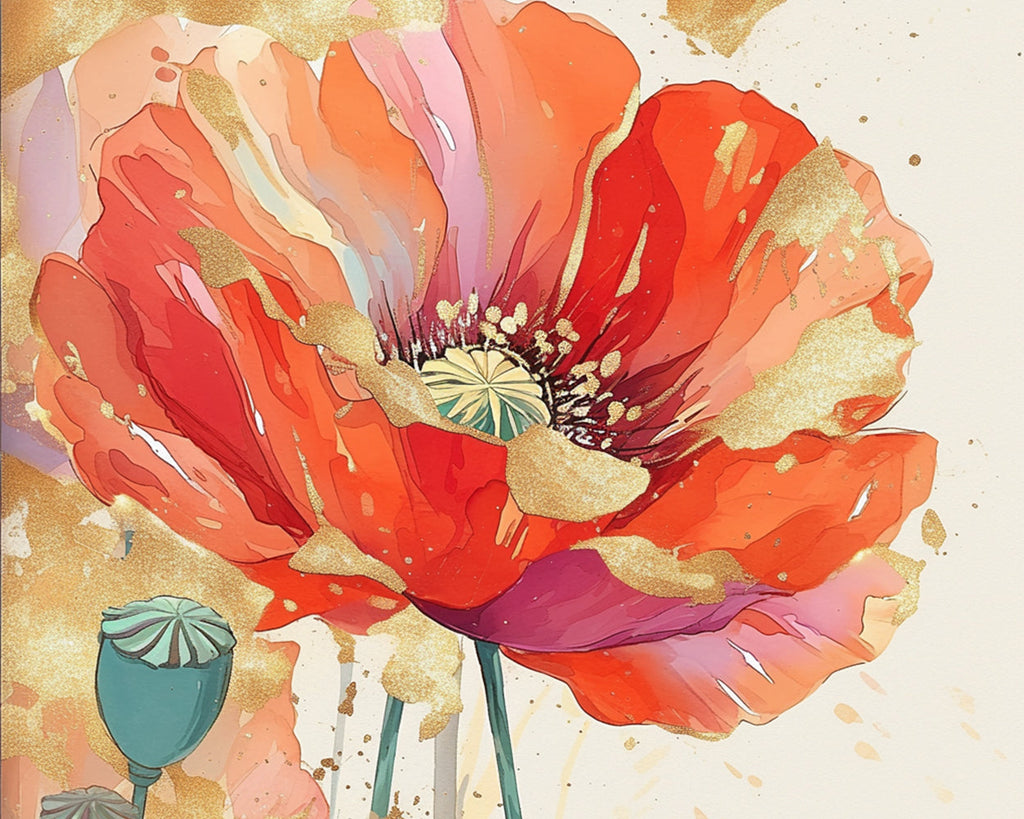 Watercolor Poppy Flower Paint by Numbers