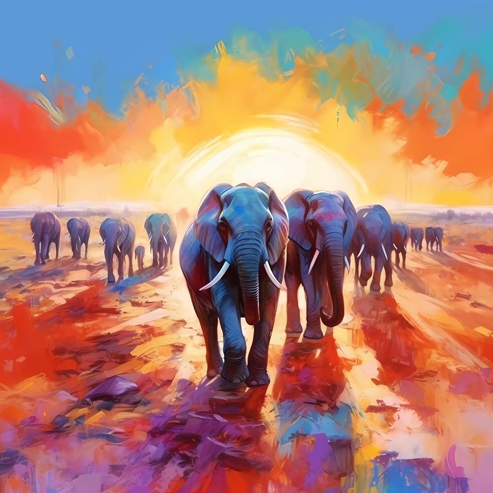 Elephants at Sunset Paint by Numbers