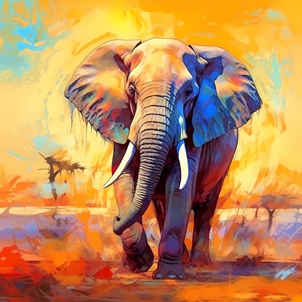 Elephant on Yellow Background Paint by Numbers