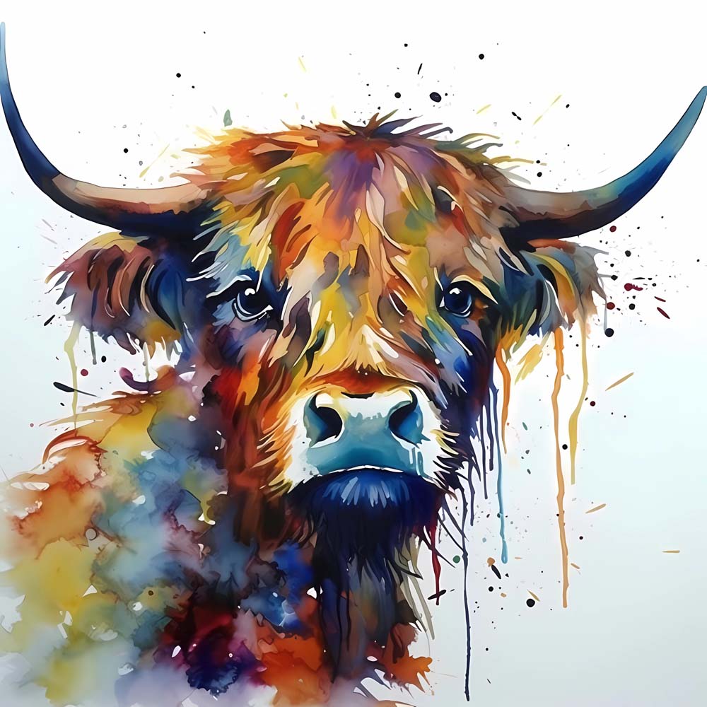 Watercolor Highland Cow Paint by Numbers