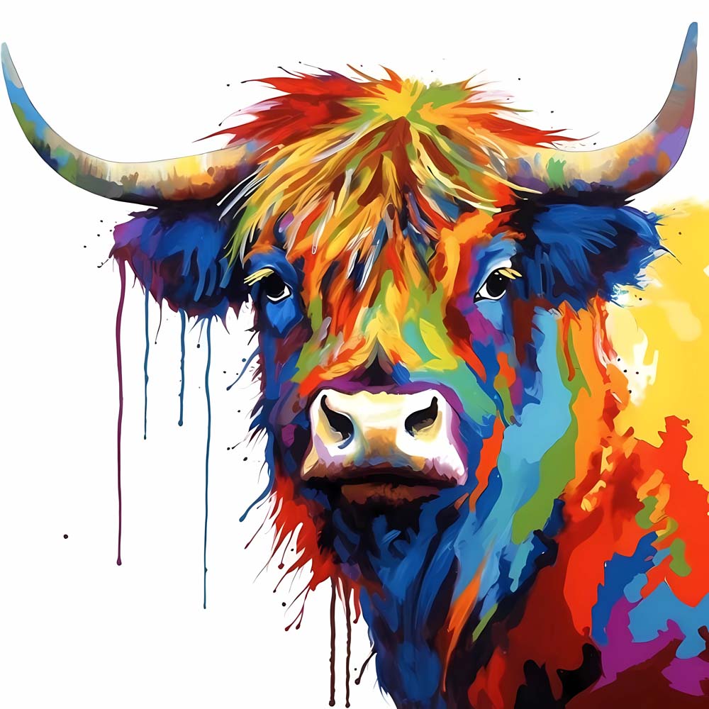 Colorful Highland Cow Paint by Numbers