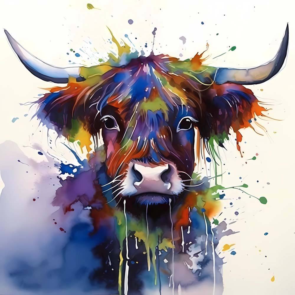 Watercolor Highland Cow Paint by Numbers