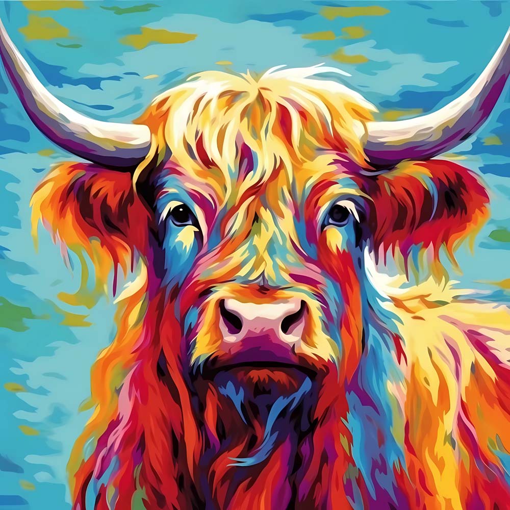 Colorful Highland Cow Paint by Numbers