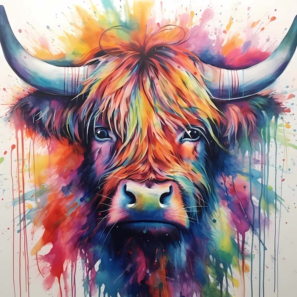 Watercolor Highland Cow Head Paint by Numbers