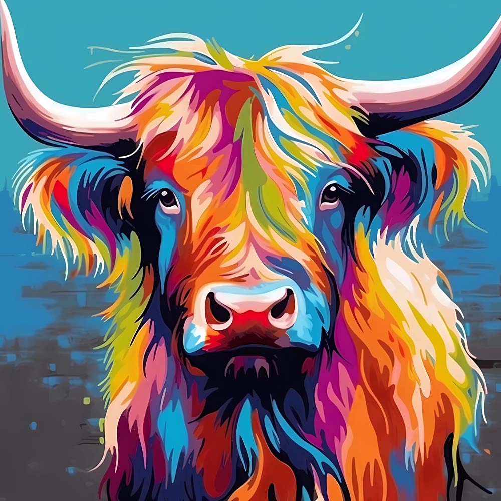 Colorful Highland Cow Paint by Numbers