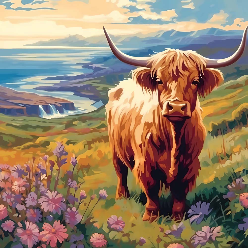 Highland Cow on the Grass Paint by Numbers