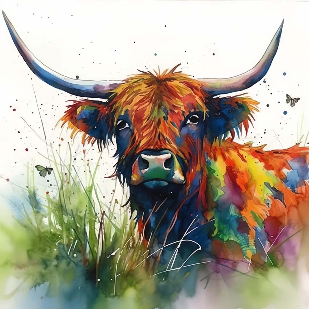 Watercolor Highland Cow Paint by Numbers