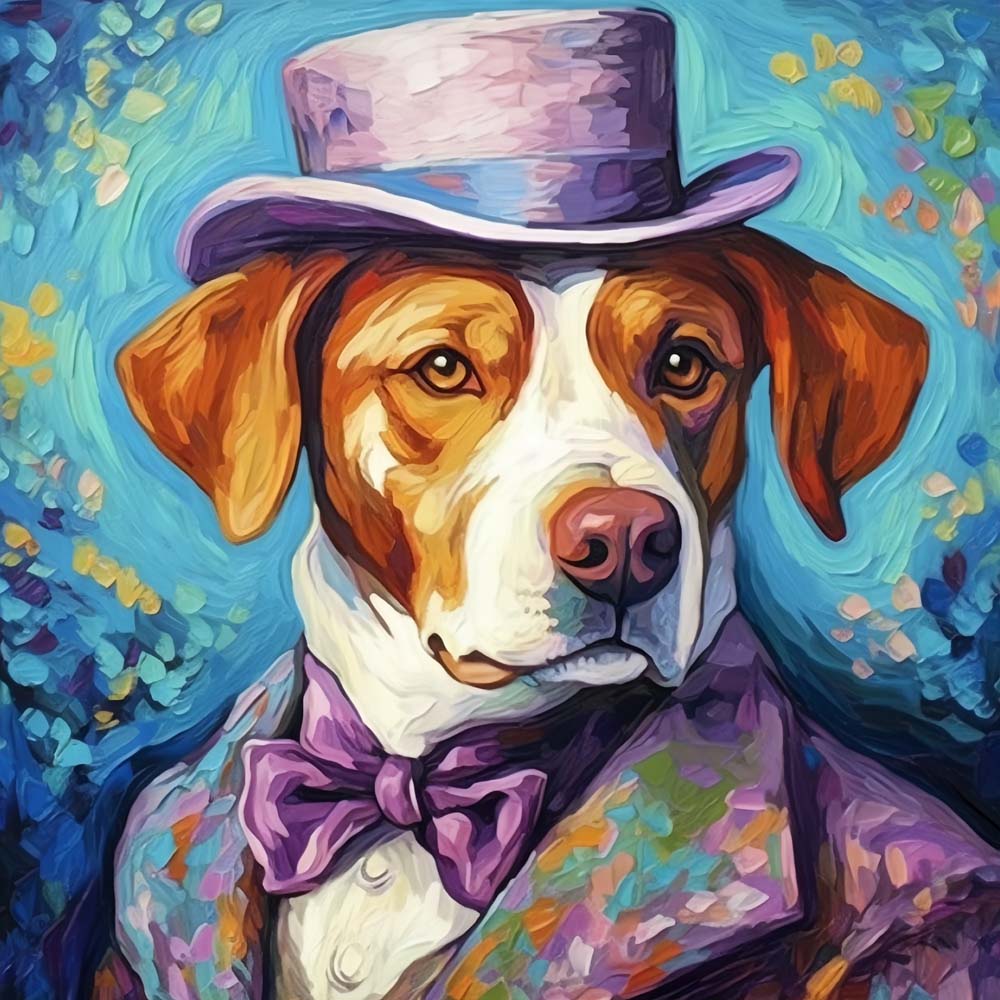 Dog Gentleman with Purple Hut Paint by Numbers