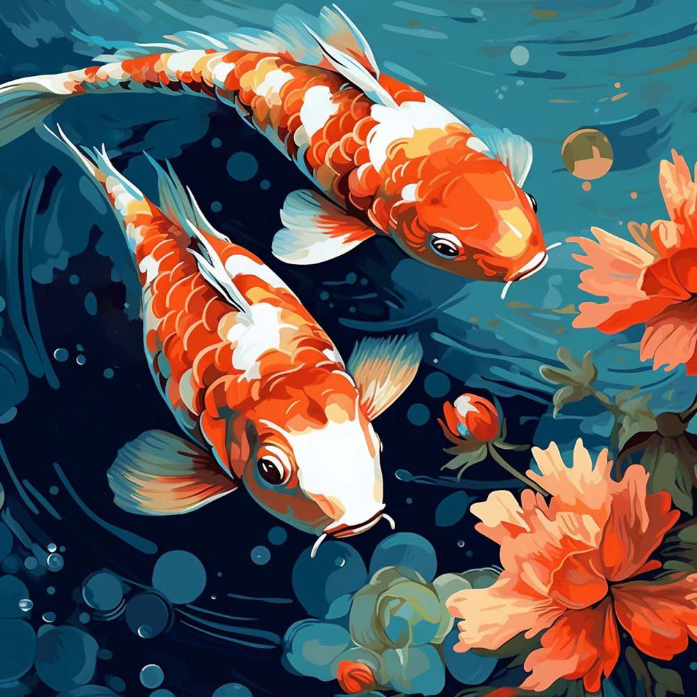 Koi and Lotus Paint by Numbers