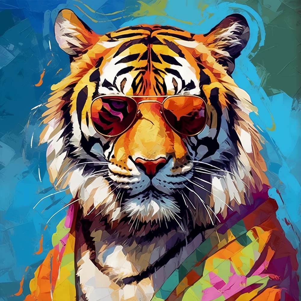 Watercolor Tiger with Glasses Paint by Numbers