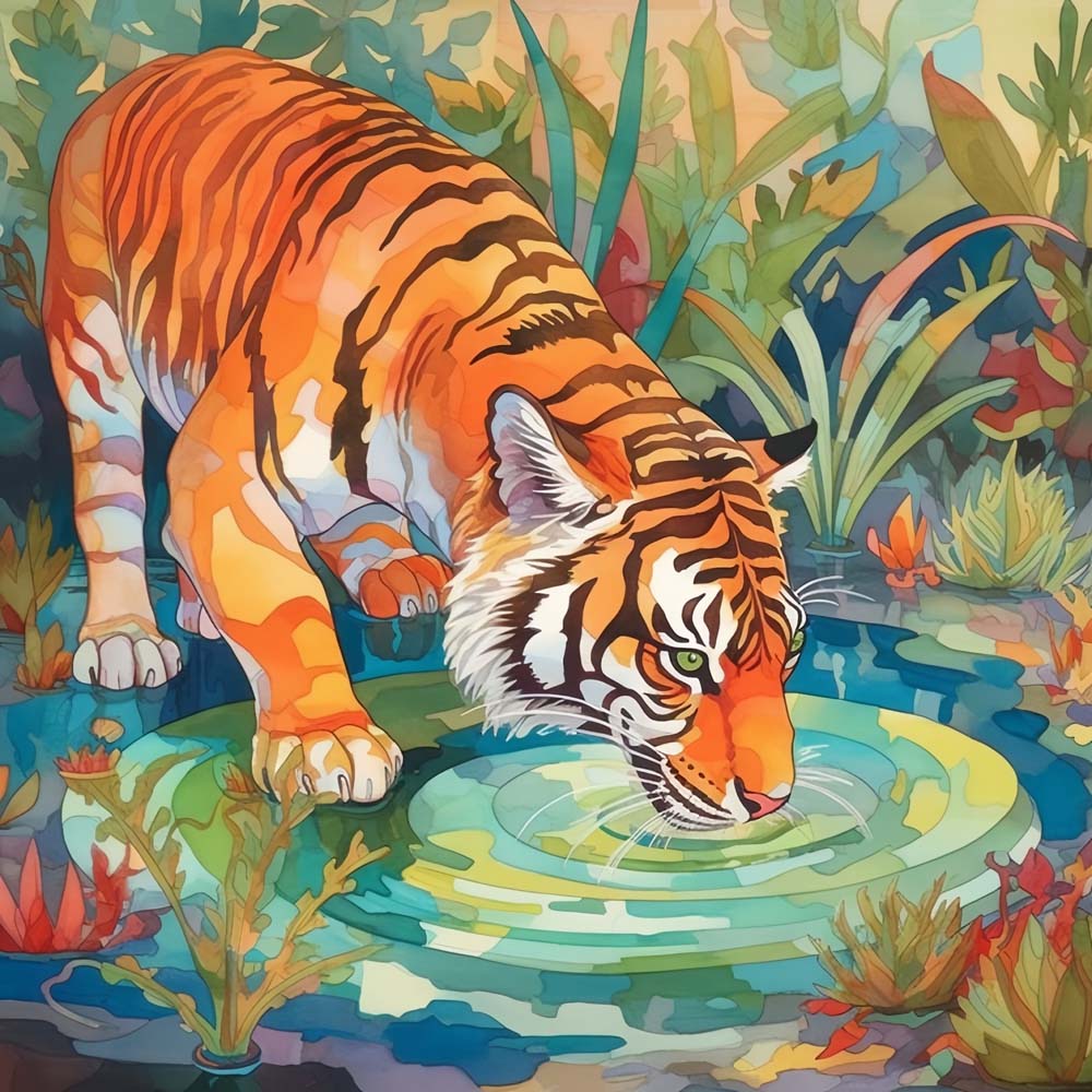 Tiger Drinking Water Paint by Numbers