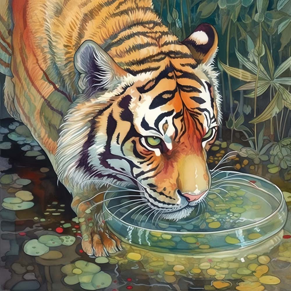 Tiger Drinking Water Paint by Numbers