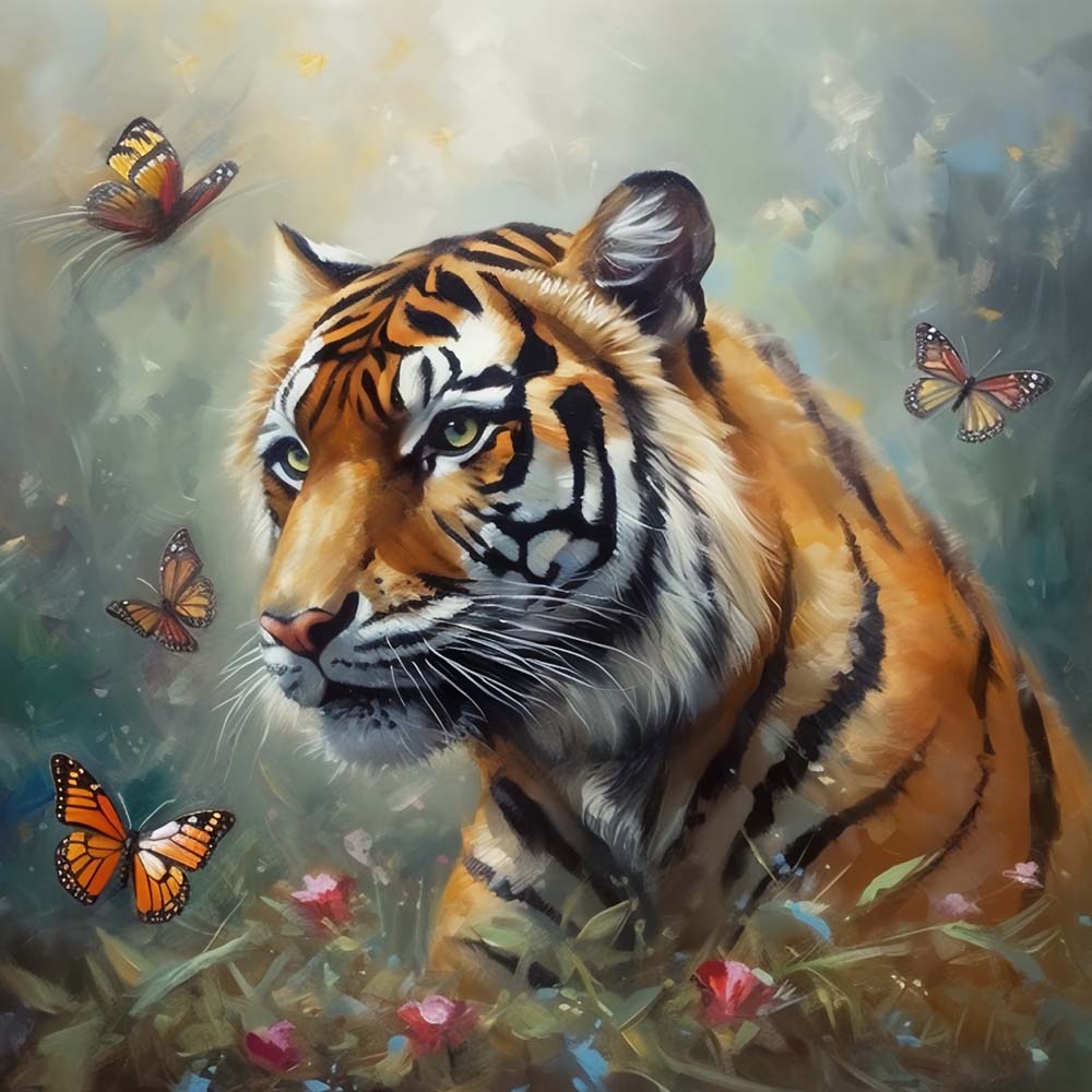 Tiger and Butterflies Paint by Numbers