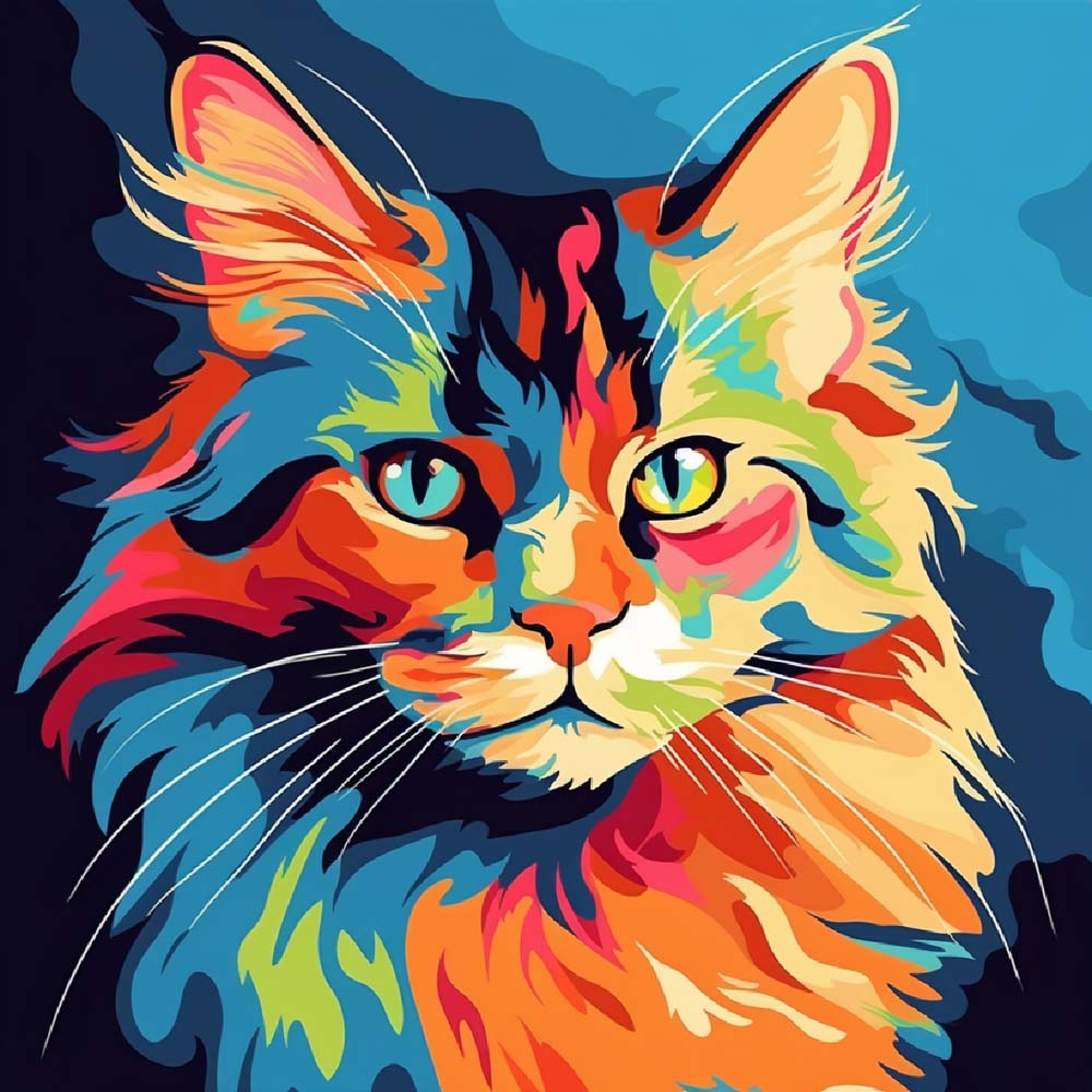 Colorful Cat on Blue Background Paint by Numbers