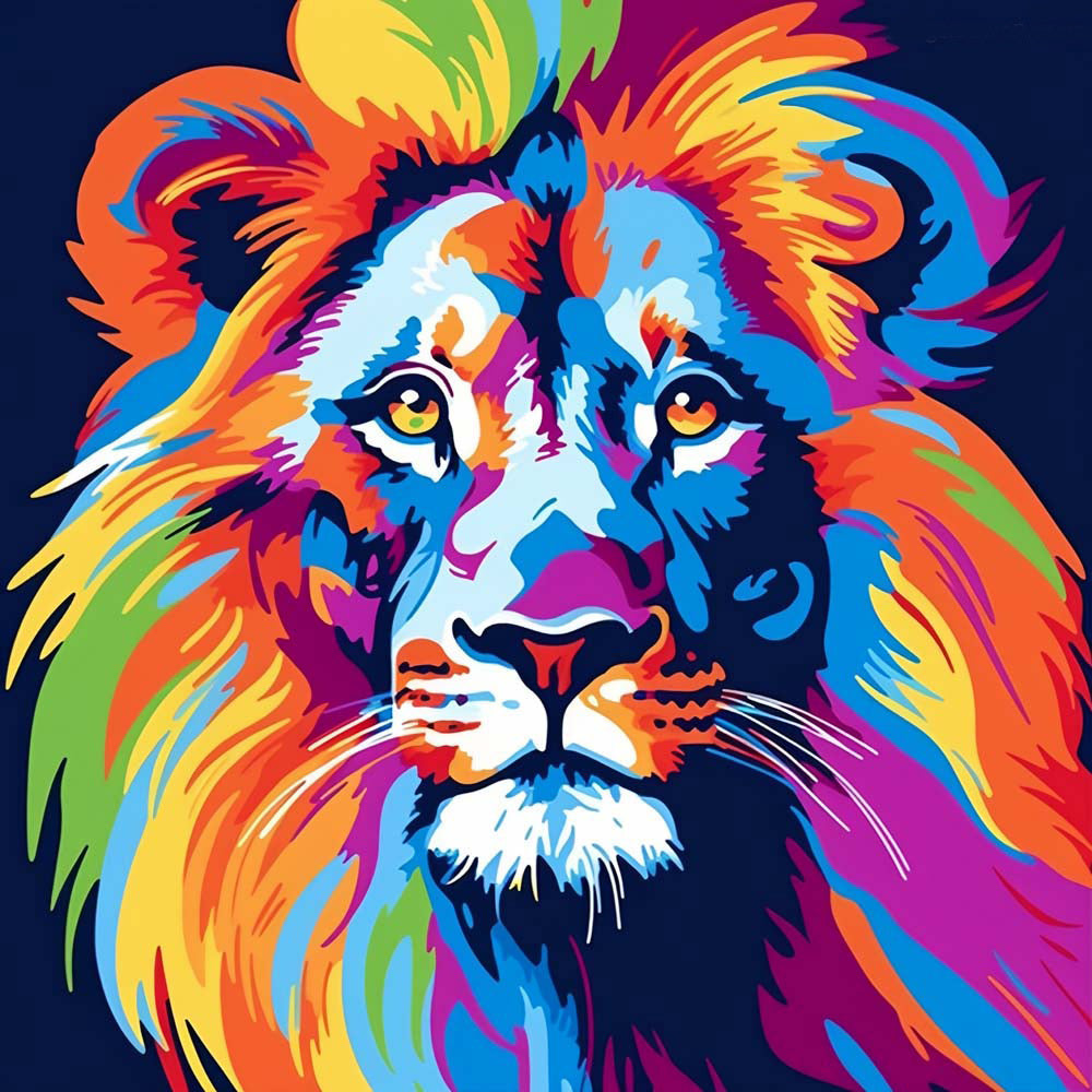 Pop-Art Colorful Lion Paint by Numbers