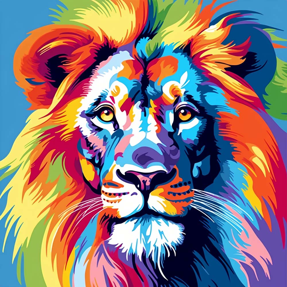 Pop-Art Colorful Lion Paint by Numbers