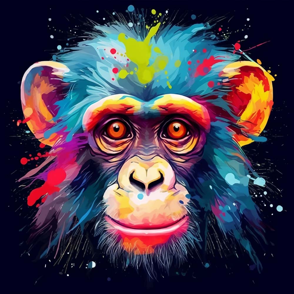 Monkey Head in Watercolor Style Paint by Numbers