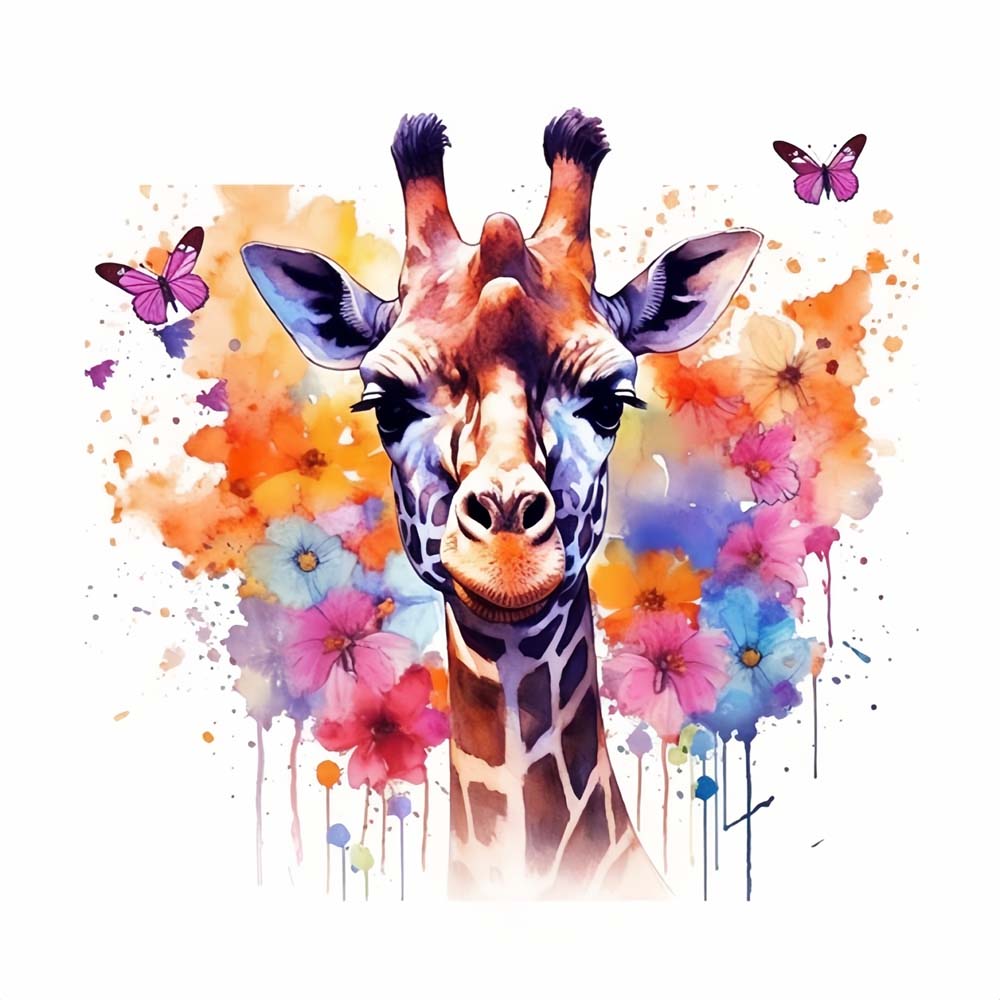 Watercolor Giraffe and Butterflies Paint by Numbers