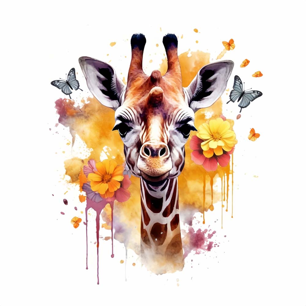 Watercolor Giraffe, Butterflies and Flowers Paint by Numbers